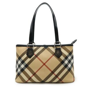 BURBERRY House Check Tote Shoulder Bag Leather Beige Black